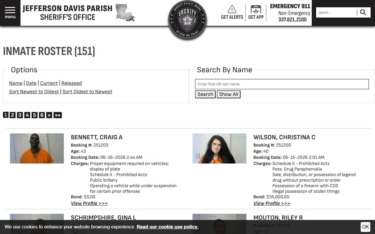 Jefferson Davis Parish current inmate roster search with booking records